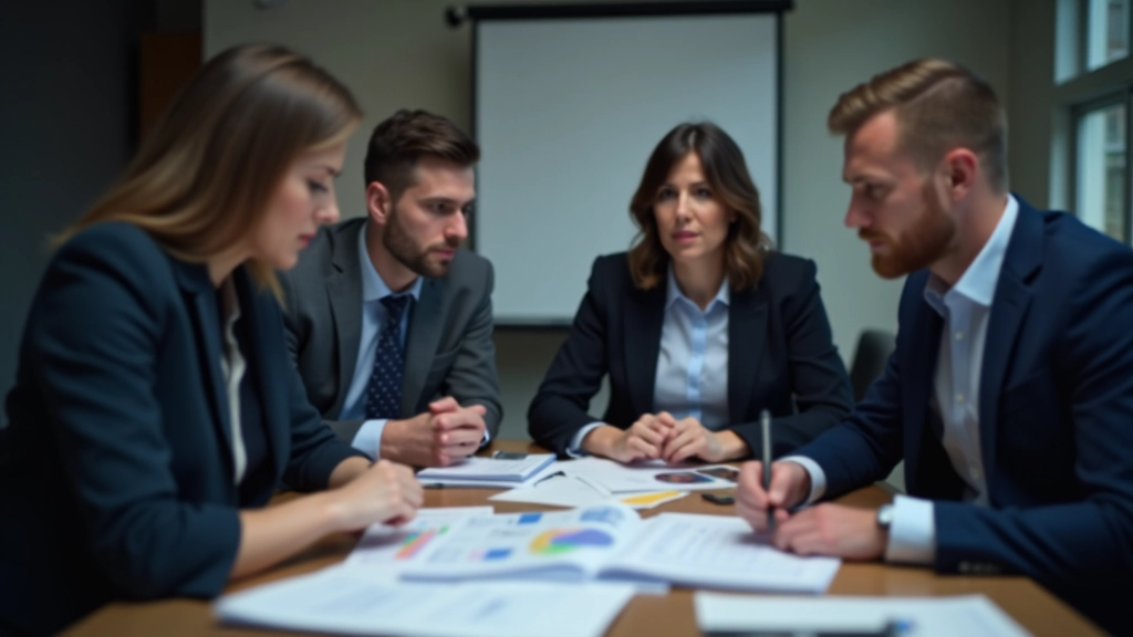 Startup komanda analizē diagrammas un diskutē finansējuma stratēģiju, biznesa plānošana