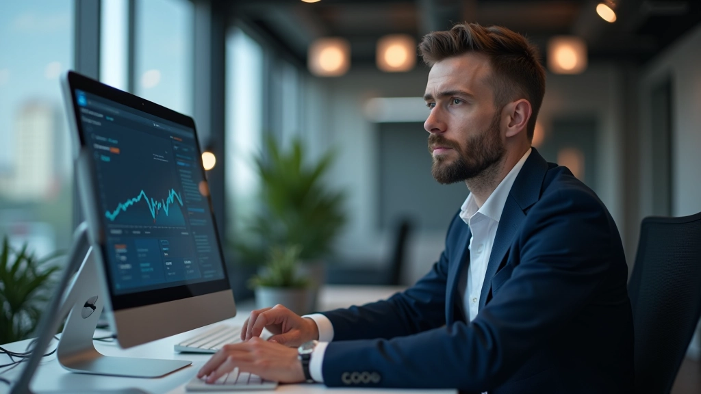 Finanšu analitiķis pēta ES finansējuma programmas uz monitora